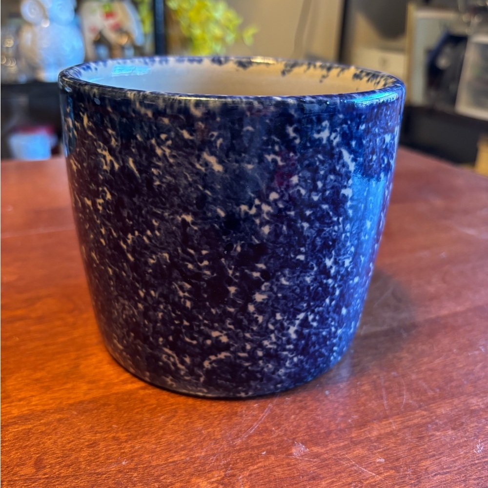Blue Speckle Glazed Clay Crock. Flawless